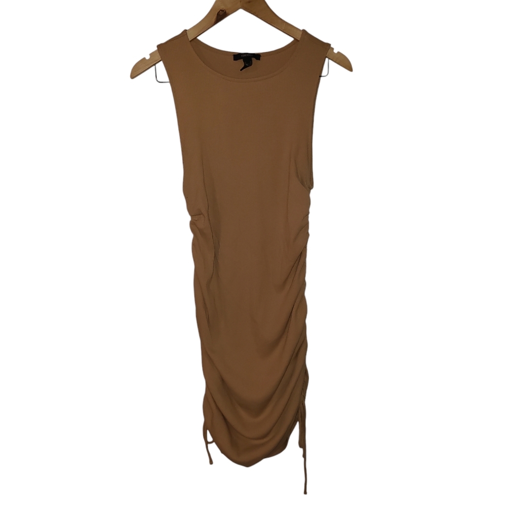 Forever 21 women's tan midi bodycon dress with ruching size XL